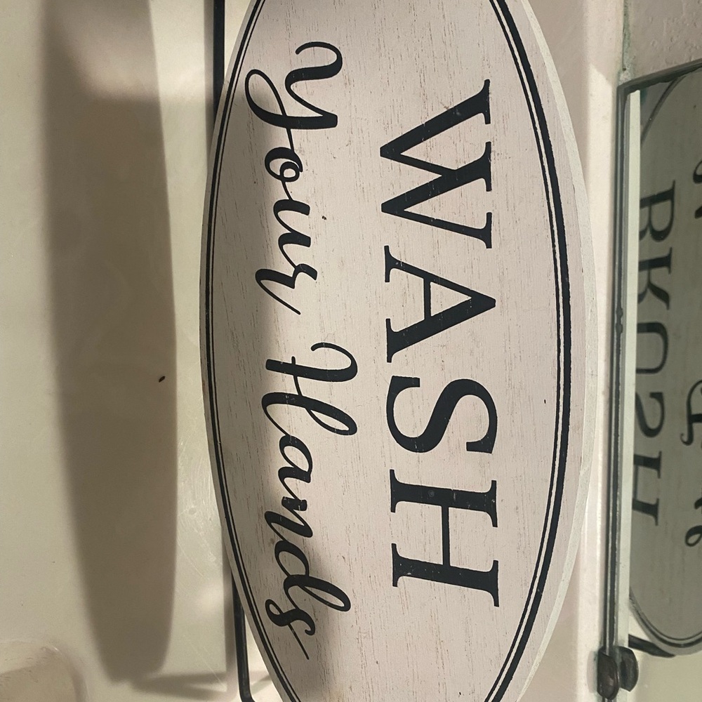 White and Black 'Wash Your Hands' Bathroom Sign